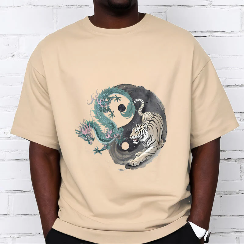Maglietta in cotone con Buddha Stones, tigre, drago, Yin e Yang - Image 11