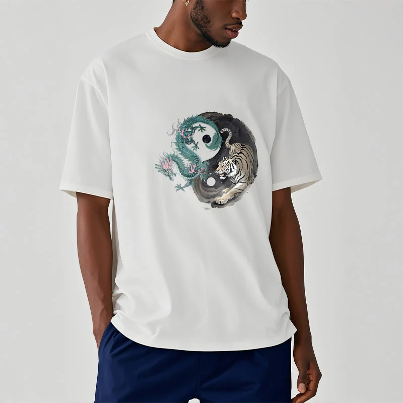 Maglietta in cotone con Buddha Stones, tigre, drago, Yin e Yang - Image 14