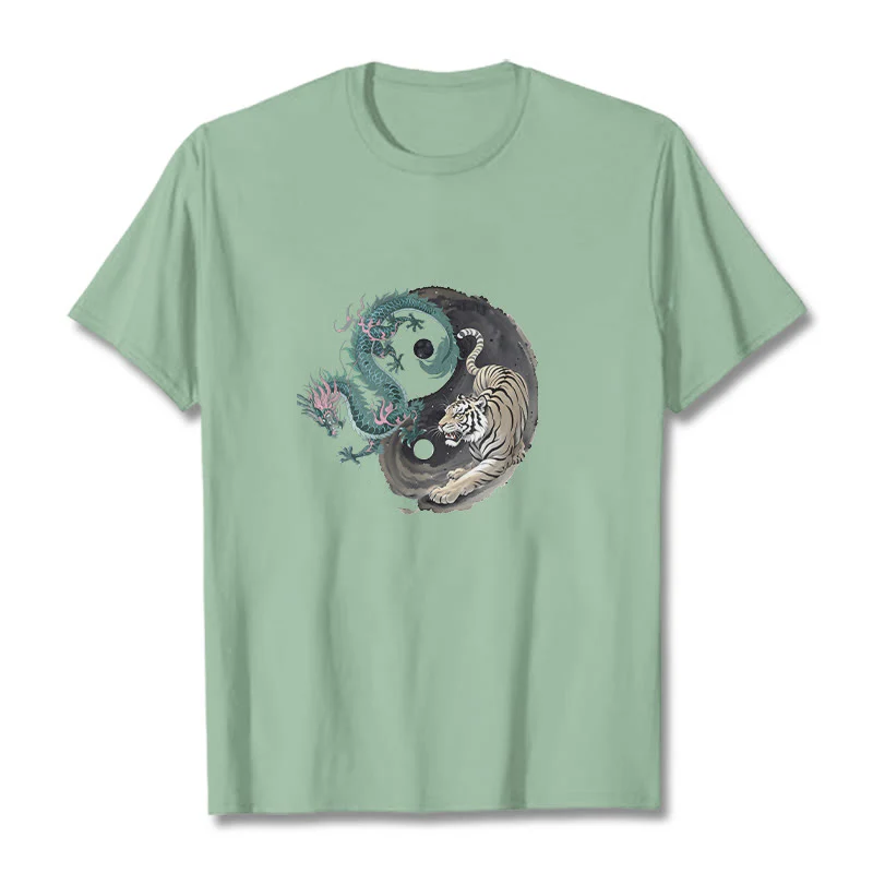 Maglietta in cotone con Buddha Stones, tigre, drago, Yin e Yang - Image 15