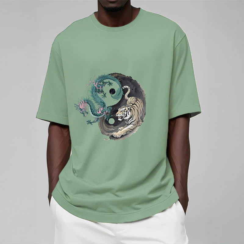 Maglietta in cotone con Buddha Stones, tigre, drago, Yin e Yang - Image 16