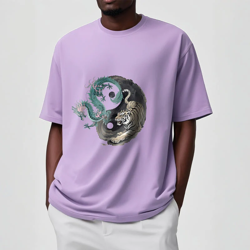 Maglietta in cotone con Buddha Stones, tigre, drago, Yin e Yang - Image 18