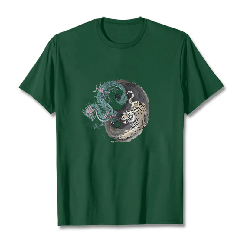 Maglietta in cotone con Buddha Stones, tigre, drago, Yin e Yang - Image 2