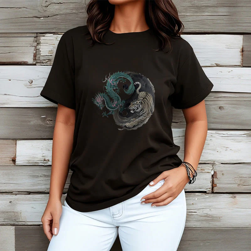 Maglietta in cotone con Buddha Stones, tigre, drago, Yin e Yang - Image 6