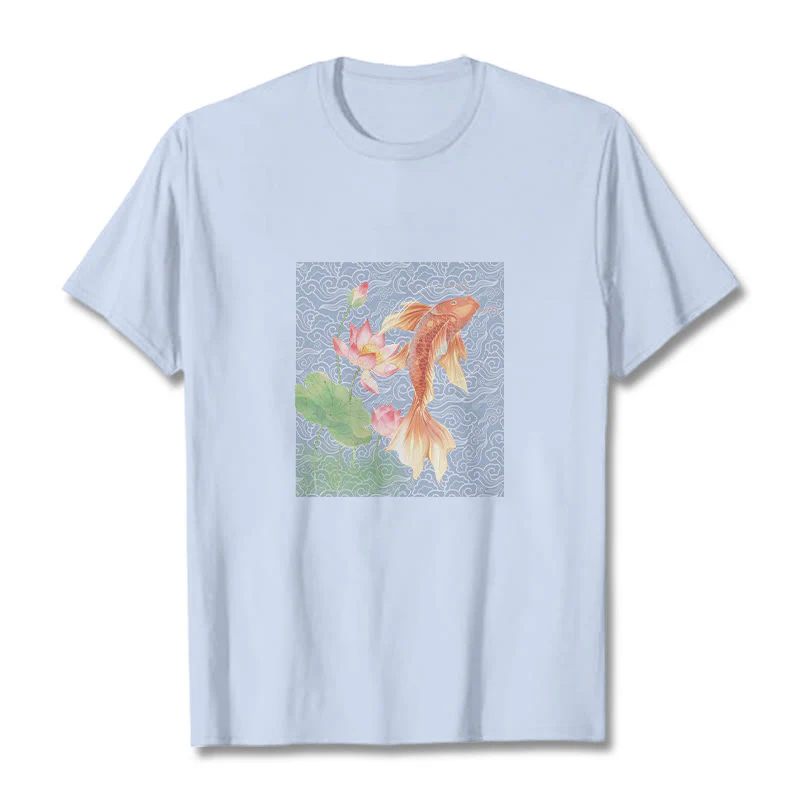 Maglietta in cotone con combinazione di Buddha Stones Koi Fish Lotus