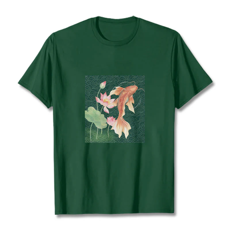 Maglietta in cotone con combinazione di Buddha Stones Koi Fish Lotus - Image 10