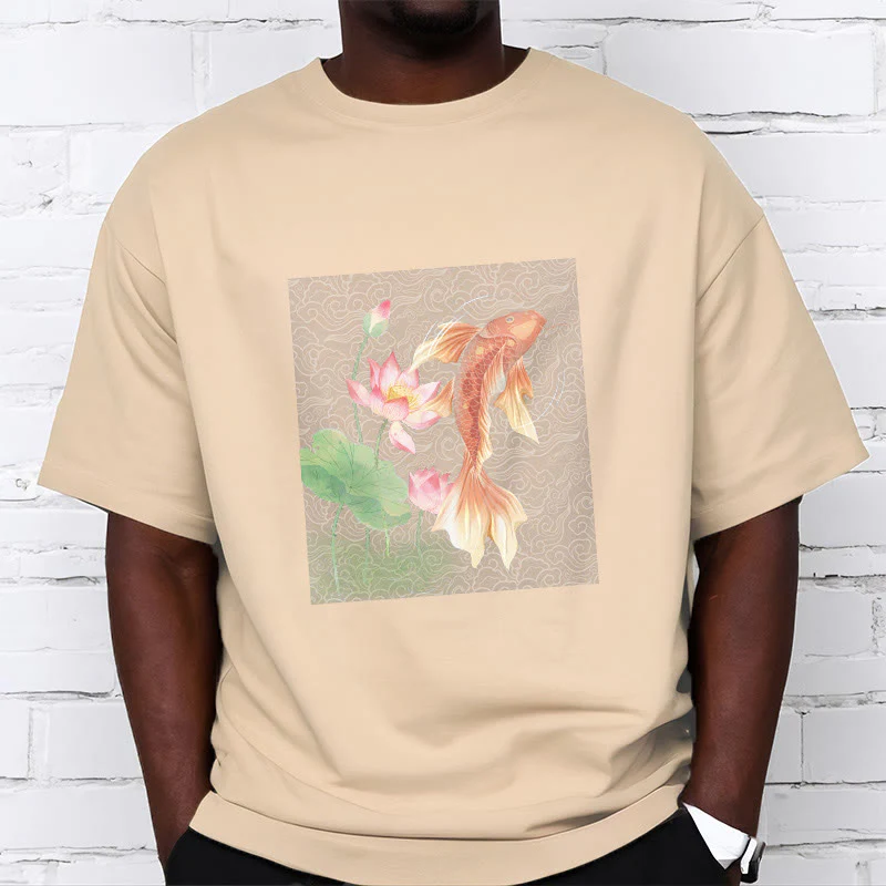 Maglietta in cotone con combinazione di Buddha Stones Koi Fish Lotus - Image 14
