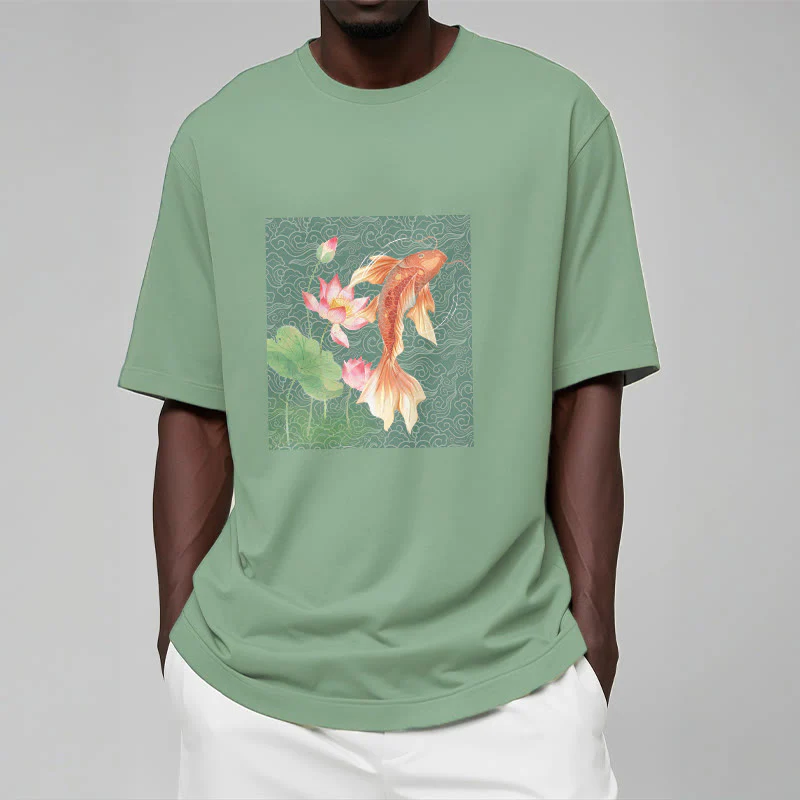 Maglietta in cotone con combinazione di Buddha Stones Koi Fish Lotus - Image 16