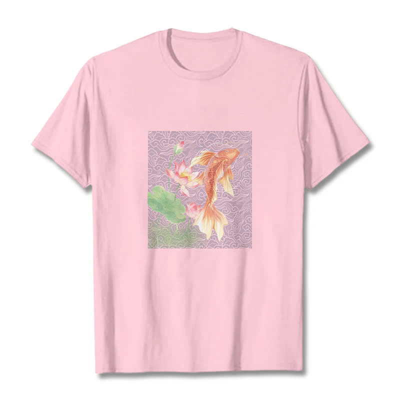 Maglietta in cotone con combinazione di Buddha Stones Koi Fish Lotus - Image 19