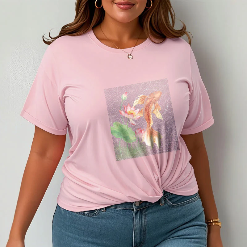 Maglietta in cotone con combinazione di Buddha Stones Koi Fish Lotus - Image 20