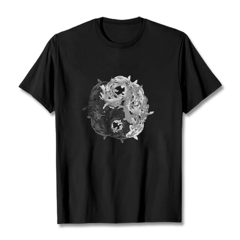 Maglietta in cotone con combinazione di Buddha Stones Yin Yang Koi Fish - Image 10
