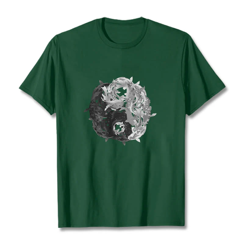 Maglietta in cotone con combinazione di Buddha Stones Yin Yang Koi Fish - Image 18
