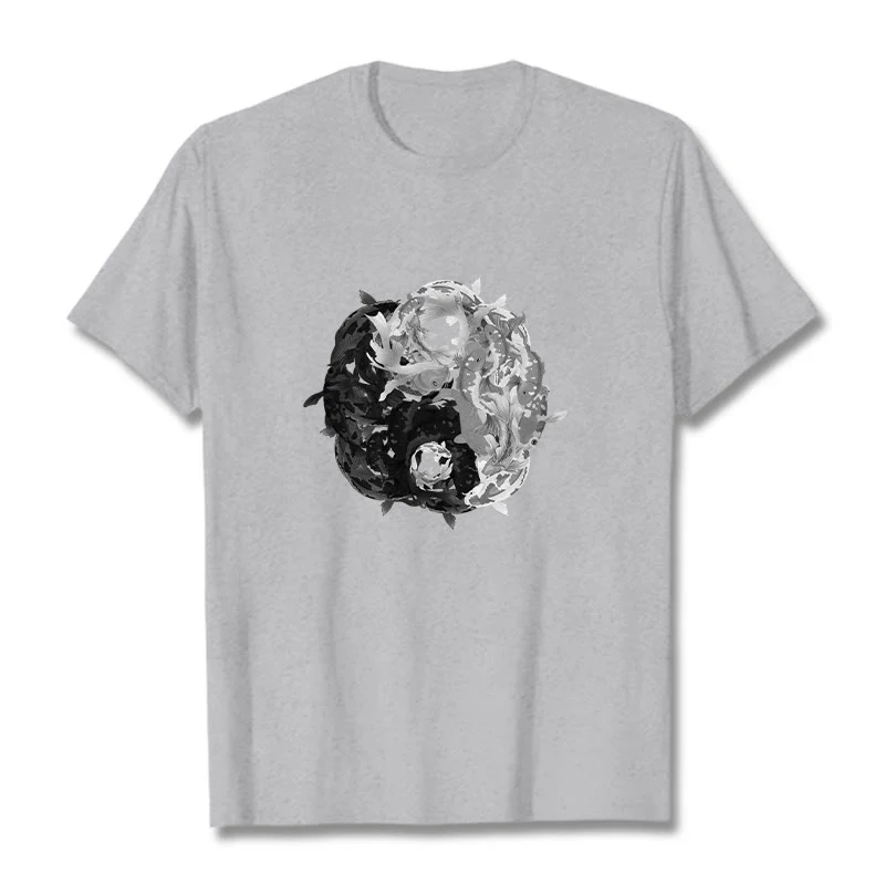 Maglietta in cotone con combinazione di Buddha Stones Yin Yang Koi Fish - Image 19