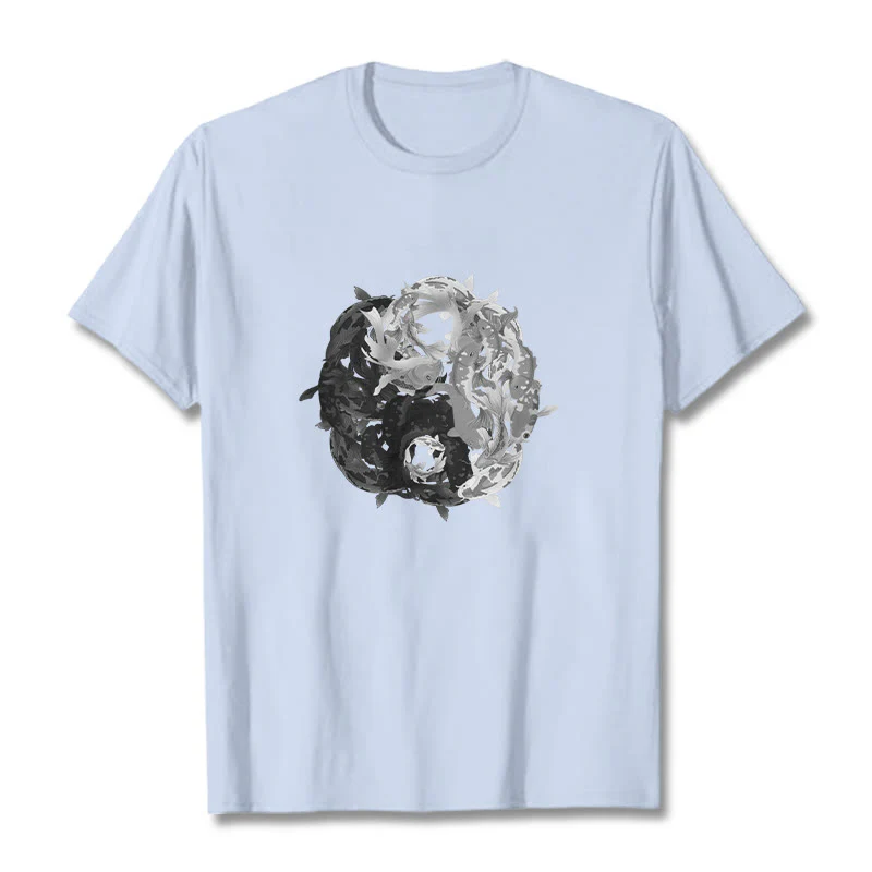 Maglietta in cotone con combinazione di Buddha Stones Yin Yang Koi Fish - Image 21
