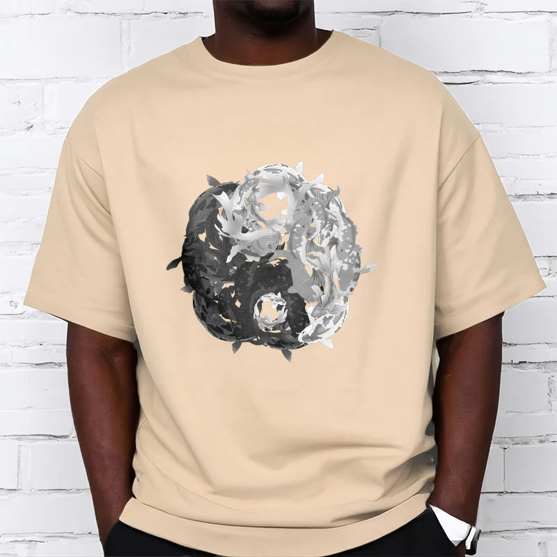 Maglietta in cotone con combinazione di Buddha Stones Yin Yang Koi Fish - Image 25