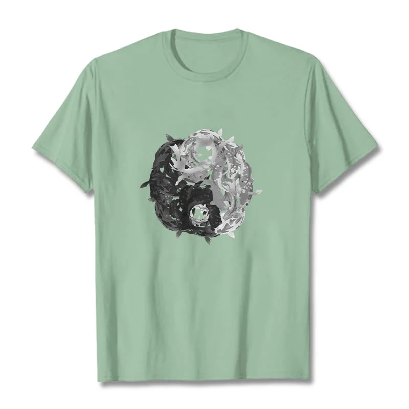 Maglietta in cotone con combinazione di Buddha Stones Yin Yang Koi Fish - Image 27