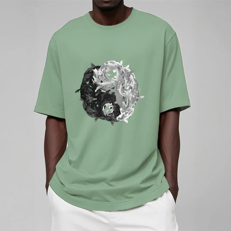 Maglietta in cotone con combinazione di Buddha Stones Yin Yang Koi Fish - Image 29