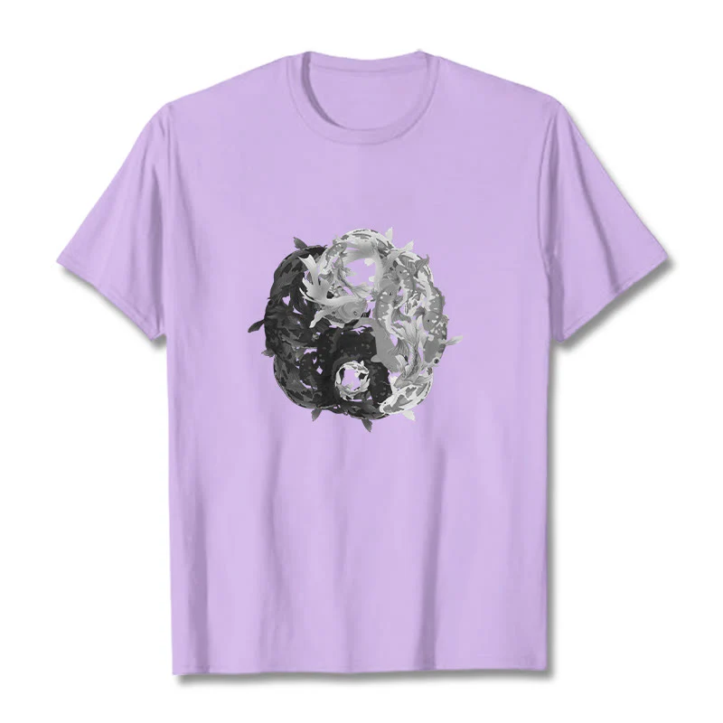 Maglietta in cotone con combinazione di Buddha Stones Yin Yang Koi Fish - Image 34