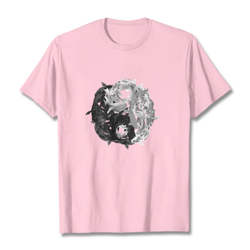 Maglietta in cotone con combinazione di Buddha Stones Yin Yang Koi Fish - Image 35