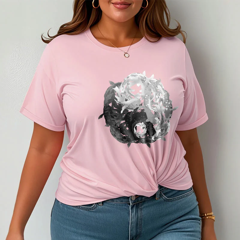 Maglietta in cotone con combinazione di Buddha Stones Yin Yang Koi Fish - Image 39
