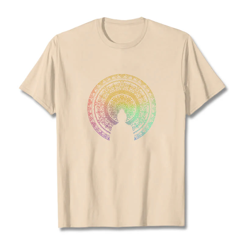 Maglietta in cotone con mandala e Buddha Stones, sfumatura colorata - Image 11