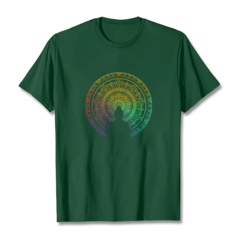 Maglietta in cotone con mandala e Buddha Stones, sfumatura colorata - Image 6