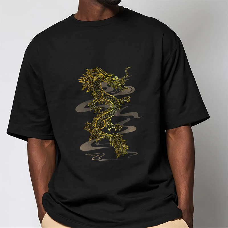 Maglietta in cotone con motivo Buddha Stones Golden Dragon - Image 3