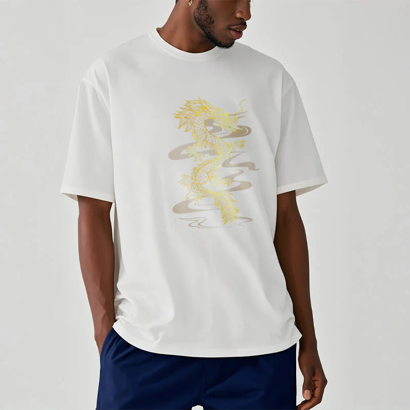 Maglietta in cotone con motivo Buddha Stones Golden Dragon - Image 8