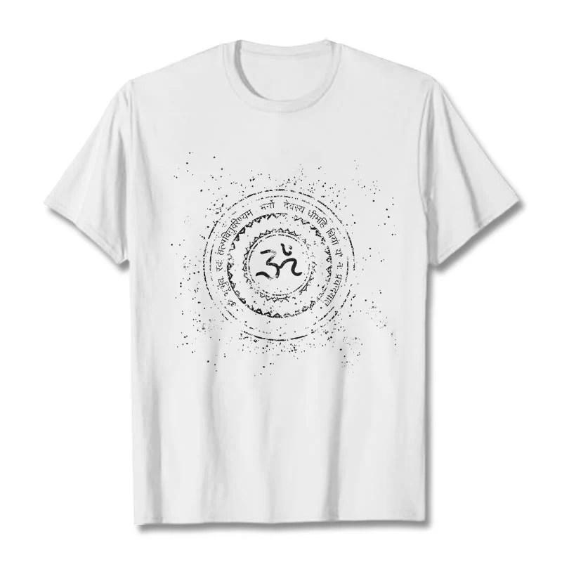 Maglietta in cotone con motivo mandala con Buddha Stones e simbolo Om e mantra