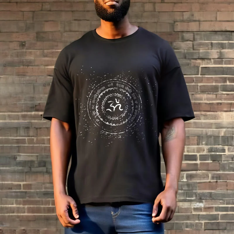 Maglietta in cotone con motivo mandala con Buddha Stones e simbolo Om e mantra - Image 7