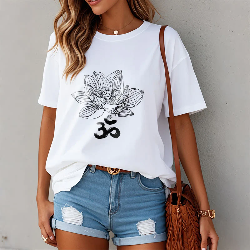 Maglietta in cotone con schizzo Buddha Stones Om Lotus - Image 15