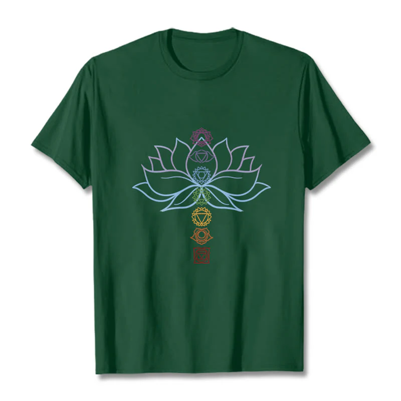 Maglietta in cotone per meditazione Buddha Stones, tonalità pastello, fiore di loto, simboli dei chakra - Image 11