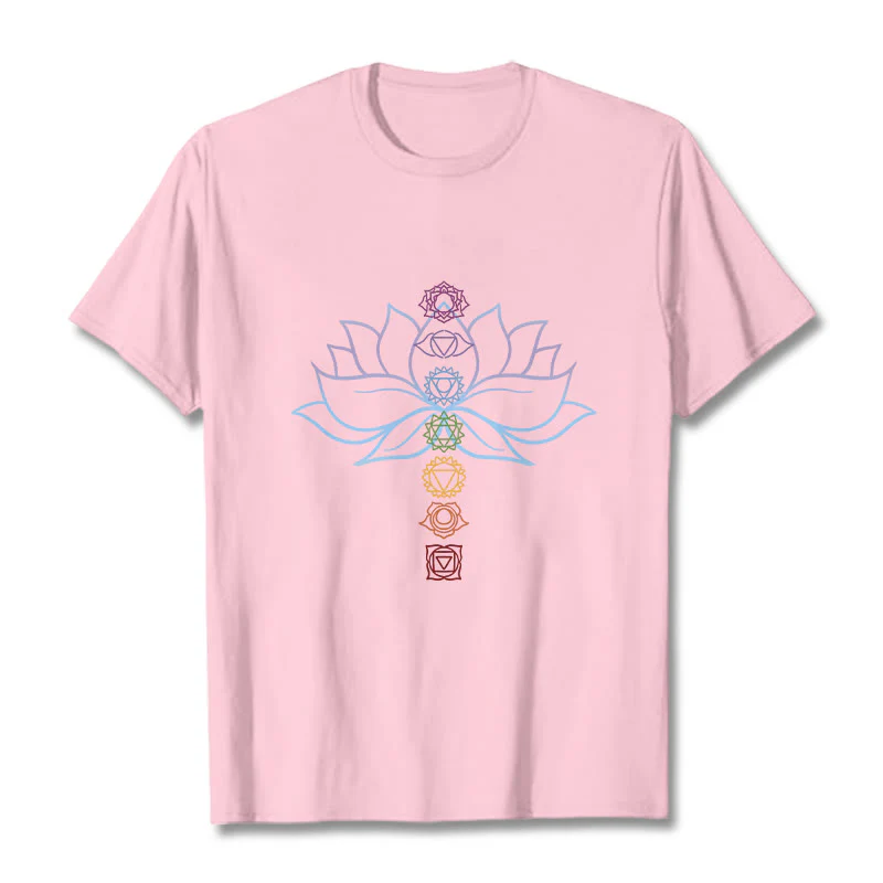 Maglietta in cotone per meditazione Buddha Stones, tonalità pastello, fiore di loto, simboli dei chakra - Image 13