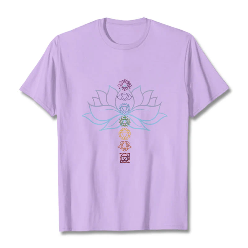 Maglietta in cotone per meditazione Buddha Stones, tonalità pastello, fiore di loto, simboli dei chakra - Image 17