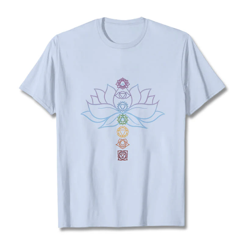 Maglietta in cotone per meditazione Buddha Stones, tonalità pastello, fiore di loto, simboli dei chakra - Image 19