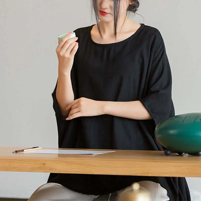 Maglietta larga a maniche tre quarti con motivo Buddha Stones tinta unita - Image 21