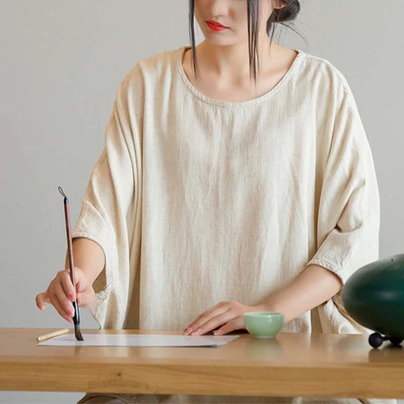 Maglietta larga a maniche tre quarti con motivo Buddha Stones tinta unita - Image 6