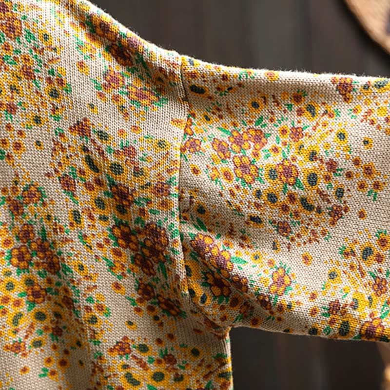 Maglione a collo alto a maniche lunghe con orlo a coste in cotone lavorato a maglia floreale da donna Buddha Stones - Image 7