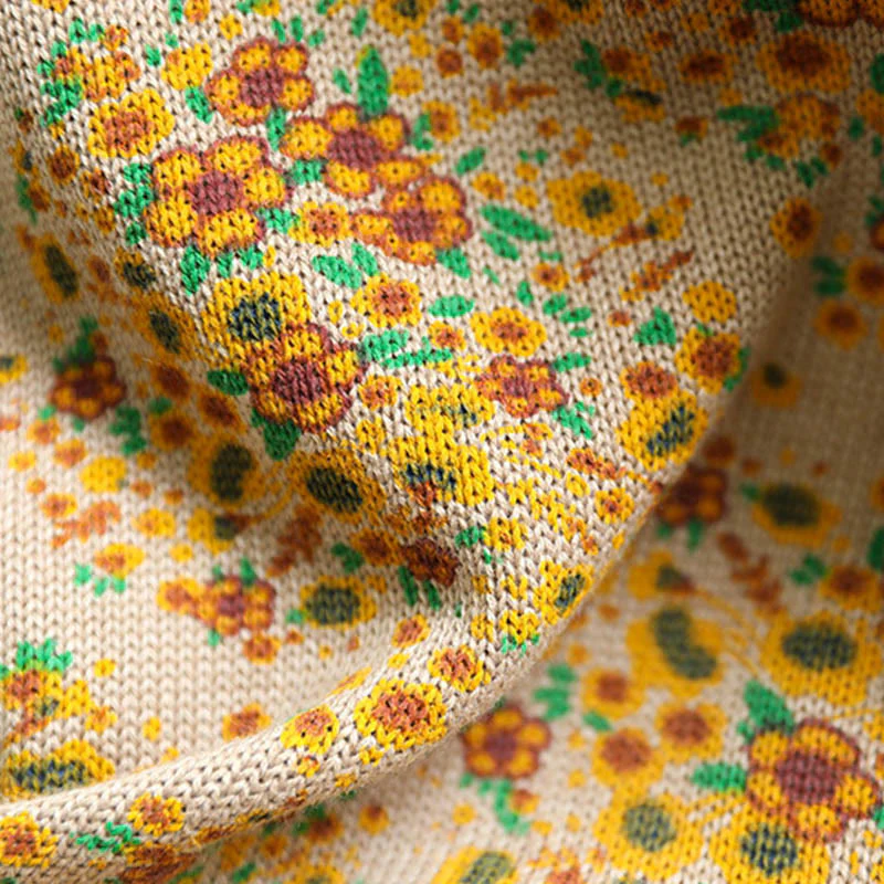 Maglione a collo alto a maniche lunghe con orlo a coste in cotone lavorato a maglia floreale da donna Buddha Stones - Image 8