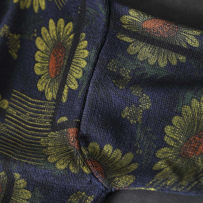 Maglione da donna in cotone a maniche lunghe con collo alto e motivo a girasole Buddha Stones - Image 9