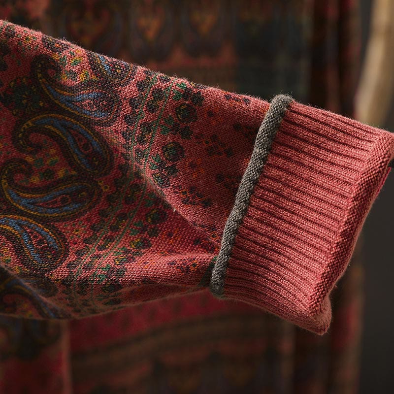 Maglione da donna in cotone con scollo rotondo, manica lunga, motivo floreale autunnale con motivo Buddha Stones Plant e tasca - Image 11