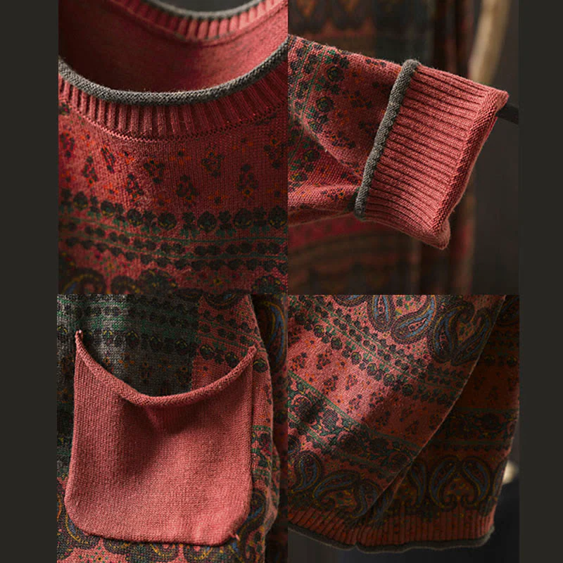 Maglione da donna in cotone con scollo rotondo, manica lunga, motivo floreale autunnale con motivo Buddha Stones Plant e tasca - Image 13