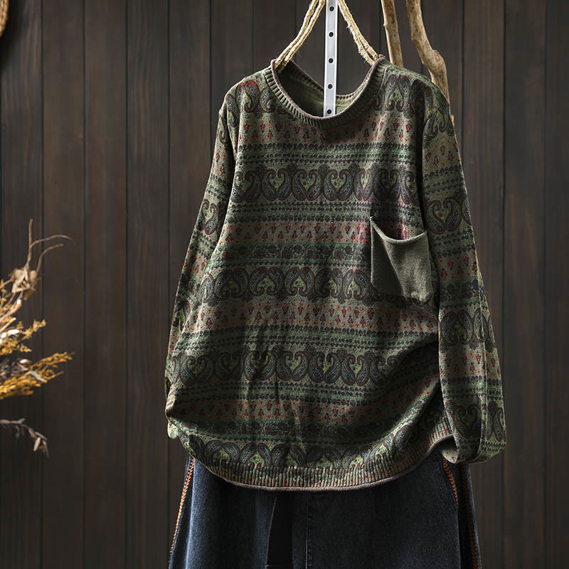 Maglione da donna in cotone con scollo rotondo, manica lunga, motivo floreale autunnale con motivo Buddha Stones Plant e tasca - Image 16