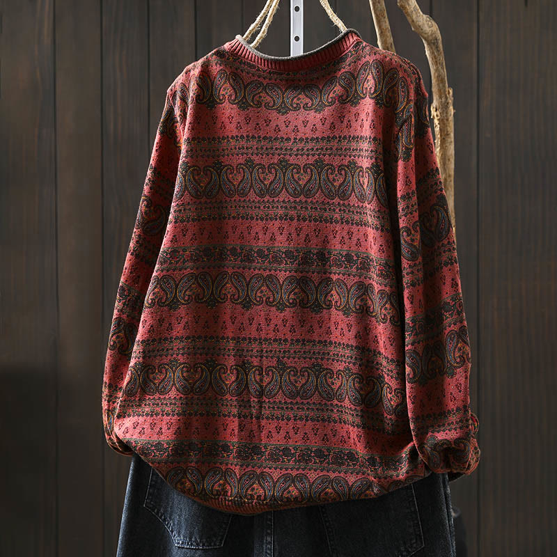 Maglione da donna in cotone con scollo rotondo, manica lunga, motivo floreale autunnale con motivo Buddha Stones Plant e tasca - Image 5