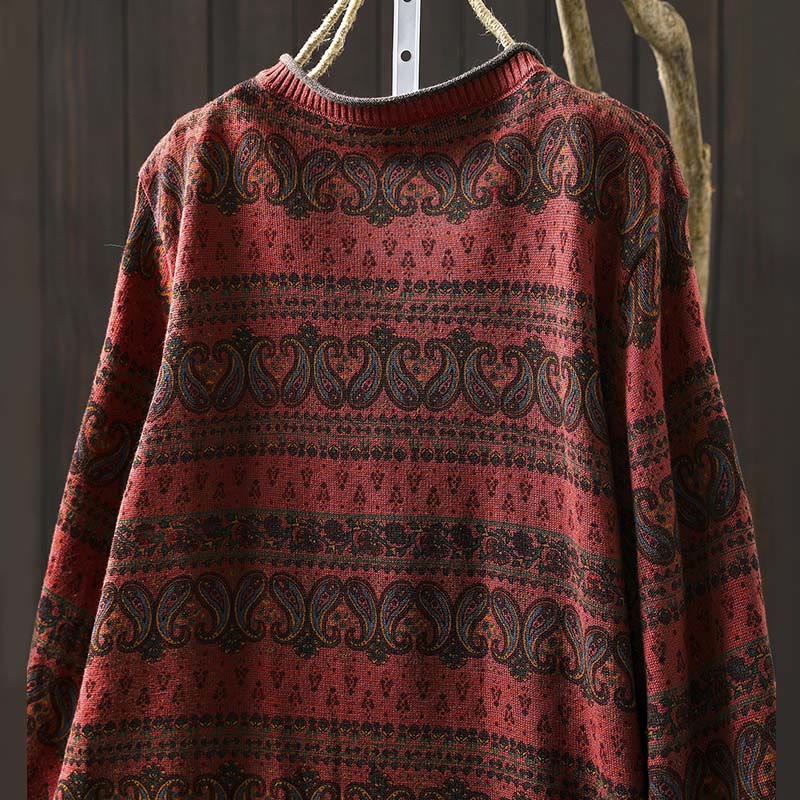 Maglione da donna in cotone con scollo rotondo, manica lunga, motivo floreale autunnale con motivo Buddha Stones Plant e tasca - Image 6