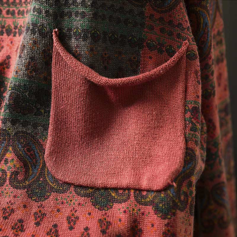 Maglione da donna in cotone con scollo rotondo, manica lunga, motivo floreale autunnale con motivo Buddha Stones Plant e tasca - Image 8