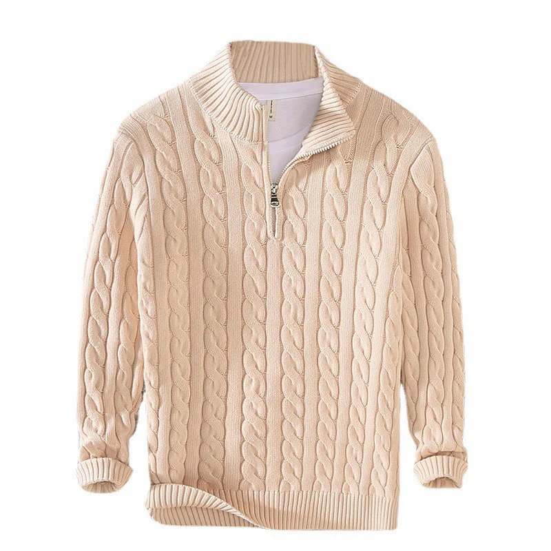 Maglione da uomo in cotone a maniche lunghe con collo alto e cerniera, modello Buddha Stones Winter Textured - Image 14