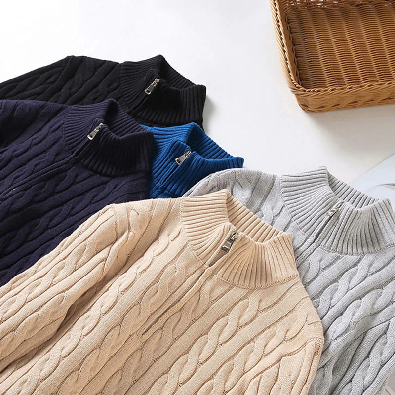 Maglione da uomo in cotone a maniche lunghe con collo alto e cerniera, modello Buddha Stones Winter Textured - Image 17