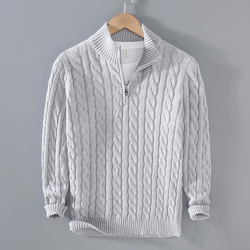 Maglione da uomo in cotone a maniche lunghe con collo alto e cerniera, modello Buddha Stones Winter Textured - Image 3