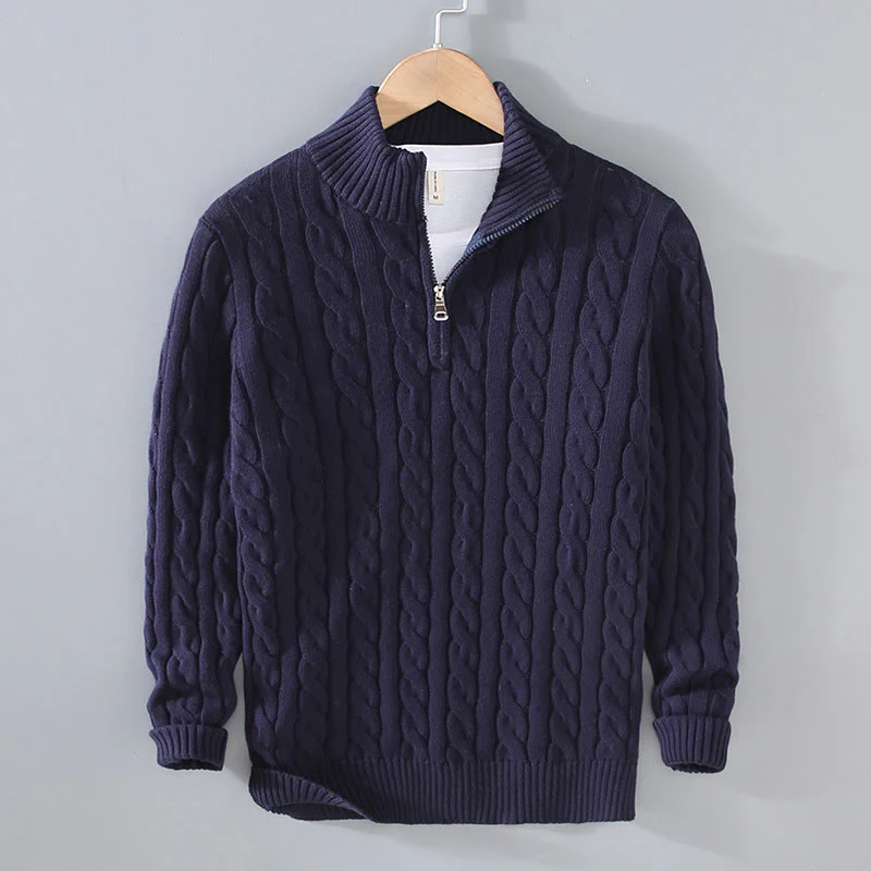 Maglione da uomo in cotone a maniche lunghe con collo alto e cerniera, modello Buddha Stones Winter Textured - Image 4
