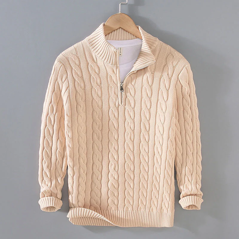 Maglione da uomo in cotone a maniche lunghe con collo alto e cerniera, modello Buddha Stones Winter Textured - Image 5